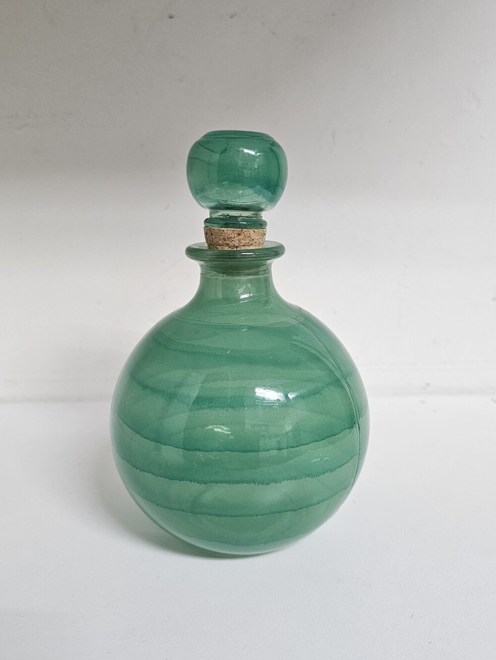 Vintage Green Swirled Glass Decanter with Cork Stopper